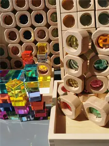 Pietre scintillanti acriliche simulazione gemme di cristallo diamante Montessori giocattoli in legno impilabili blocchi di costruzione di strada
