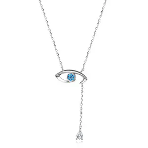 Luxus Frauen 18 Karat echt vergoldet Tiny Blue Turkish Devil Eye Zirkonia Sterling Silber Anhänger Halskette Fine Jewelry EVIL