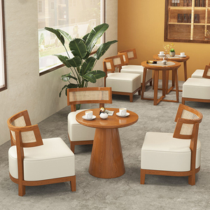 Xzy giải trí vòng Bàn cà phê mây da không tay Ghế Nhà Hàng bàn ghế Đặt món tráng miệng cửa hàng rắn gỗ Bàn và ghế - Product Image 2