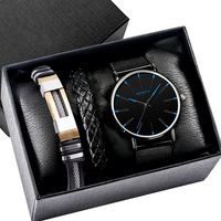 Cadeau de montre Hip Hop, ensemble pour hommes mode montre à Quartz perles Bracelet mode décontracté montre-bracelet Bracelet pour homme doux mari papa/