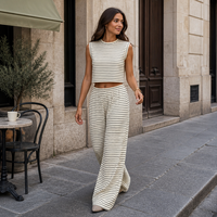 Ensemble deux pièces rayé pour femme Joydressing, haut court sans manches et pantalon large, ensemble décontracté pour la vente en gros