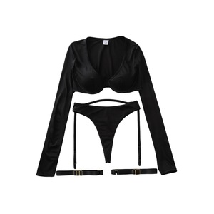 Body modellante push-up da donna a tinta unita, scollato, a maniche lunghe, con schiena scoperta, sexy, nero, taglie S M L - Product Image 5
