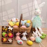Nouvel Arrivage Transfrontalier : Peluche Lapin de Pâques Mignon Tenant une Carotte et un Panier de Fleurs, Figurine Décorative de Fête