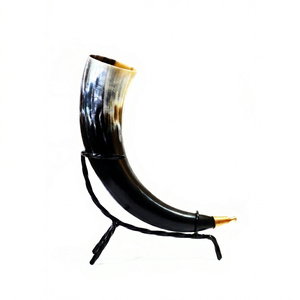 High Quality Viking Drinking Horn Polished Natural Ox Horn horn with metal stand viking horn with brass tip - Product Image 1