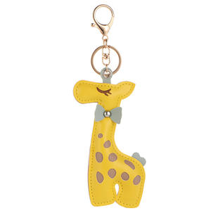 Grosir jerapah lucu PU gantungan kunci hewan Pu gantungan kunci kulit PU jerapah gantungan kunci untuk wanita anak perempuan tas liontin jimat hadiah pasangan - Product Image 3