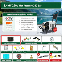 Hidrolavadora de Alta Eficiencia y Gran Potencia con Cabezal de Bomba Reforzado, 3.4KW 220V, Herramienta de Limpieza Doméstica y Comercial