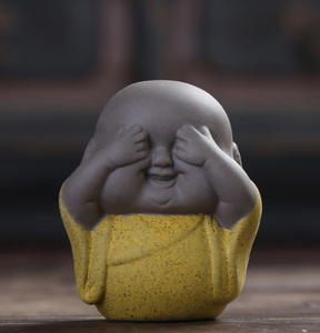 Ornements en céramique chinoise, articles d'ameublement, accessoires en argile épaisse, petit moine novice en céramique, animal de compagnie pour le thé, jeune Bouddha riant B - Product Image 2