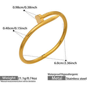 Bracelet et jonc en acier inoxydable 316L anti-ternissement et résistant à l'eau, plaqué or 14K 18K, bracelets de créateur pour femmes - Product Image 5