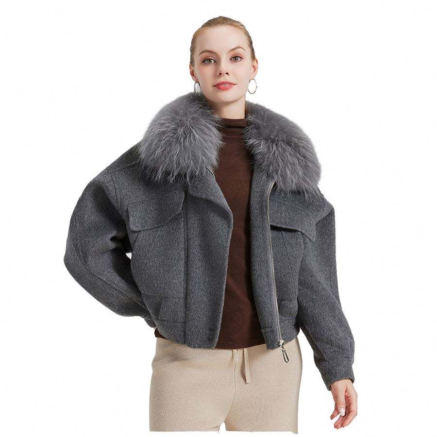 New Arrival High Quality Breathable Plus Size Winter Casual Cashmere Wool Bomber Fur Jacket with Zipper Nonwoven
