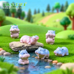 Figurine de petit hippopotame mignon en résine bleue et dégradée, décoration de scène DIY, décoration de bureau, petit o - Product Image 5