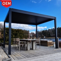 Pergola décorative motorisée 3m x 3m avec supports, imperméable, en aluminium à lames orientables