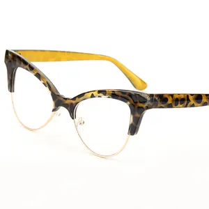 玻璃彩色眼镜半框材料阅读定制彩色廉价眼镜2021光学框架猫眼豹子UV400男女通用