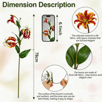 Realistische Gloriosa-Lilie Künstliche Flammenlilie 78cm Großhandel Exotische 3D-Gedruckte Seidenblumen für Boho-Hochzeit Heimdekoration