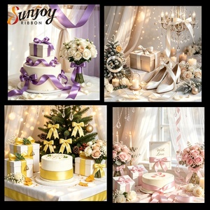 ริบบิ้นผ้าซาตินโพลีเอสเตอร์ขอบเมทัลลิกพรีเมียม ขนาด 25 มม. สีทองเงิน สองด้าน สำหรับตกแต่งห่อของขวัญ - Product Image 4