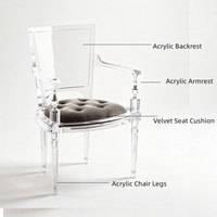 Chaise d'appoint moderne en acrylique avec pieds en acrylique transparent, coussin en velours, design italien, mobilier pour la maison