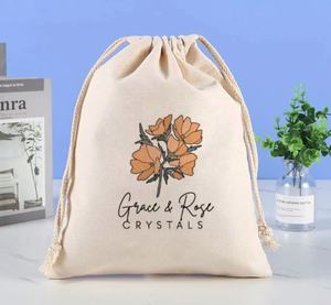 Sac à main en toile de coton biologique imprimé de logo personnalisé sac à poussière à cordon réutilisable double ficelle pour faire du shopping cadeau réfléchi - Product Image 6