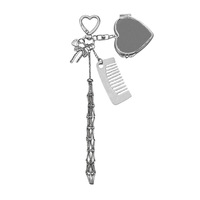 Peigne de poche portable pour fille en acier inoxydable, design nuage, avec porte-clés en maille, pendentif en bambou, à accrocher à la boucle de sac