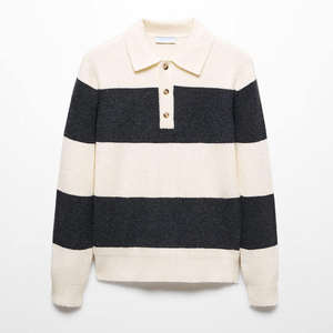 Pull en maille à col polo pour homme, à rayures fines, à boutons, demi-grille, automne et hiver - Product Image 6