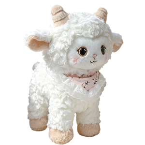 Par de Cabras de Peluche con Cuernos Rizados en Dos Estilos, Lazo de <span class=keywords><strong>Lino</strong></span> Rosa y Diseño de Cuernos Curvos Grises, Juguete de Peluche para Decoración de Habitación de Bebé - Product Image 4