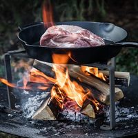 Penyangga Panci Profesional Bulat Berbahan Baja Paduan & Besi Cor Abu-abu, Alas Panci Tahan Api, Penyangga Panggangan untuk Dapur Luar Ruangan & Berkemah dengan Gagang