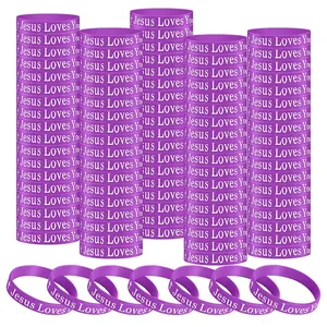 Proveedores Zhejiang personalizado púrpura fino brazalete pulsera Jesús te ama pulsera de silicona con logotipo personalizado