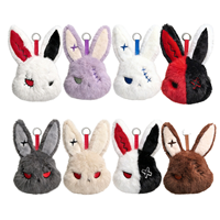 Porte-clés en peluche au design anime de lapin aux longues oreilles, style sombre, pendentif lapin doux, œil étoilé brodé, breloque de sac moelleuse