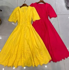 XXL femmes robe 2025 printemps été vêtements luxueux dame broderie boutons <span class=keywords><strong>déco</strong></span> manches courtes mi-mollet Rose jaune robe <span class=keywords><strong>plage</strong></span> - Product Image 6