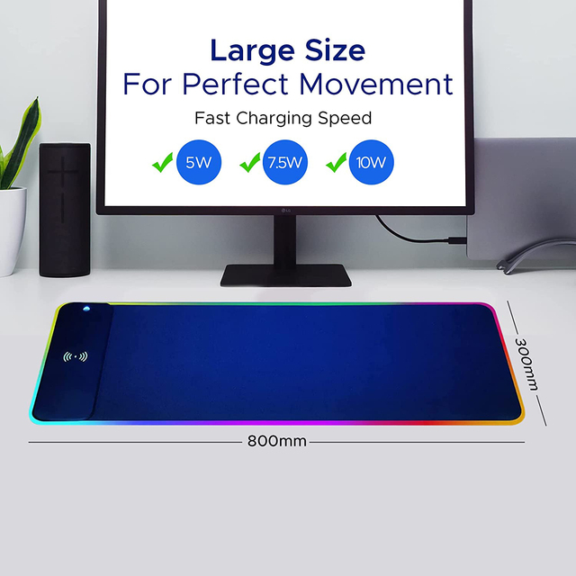 Large Size Wireless Charging Mousepad RGB Gamer 80x30 LED Gaming RGB Light Mousepad for Computer Game Accessories