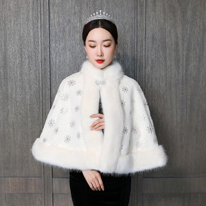 S4309F longues robes de soirée Cape luxe nouvelle haute qualité blanc <span class=keywords><strong>pas</strong></span> <span class=keywords><strong>cher</strong></span> Cape mariage capes hiver Cape - Product Image 3