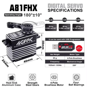 AGFRC A81FHX 54KG Super Torque 0.082Seg Alta Velocidad Engranaje de Acero Resistente Estándar BLS de 4 Polos para RC Todoterreno - Product Image 4