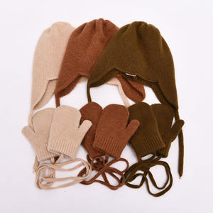 Chapeau à Double couche épais et chaud pour enfant, tricoté en laine cachemire, gants, collection hiver, - Product Image 1