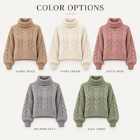 Pull en maille torsadée à col roulé personnalisé pour femme, à manches longues et coupe courte, pour l'automne et l'hiver, style décontracté