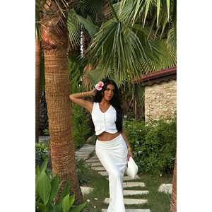 White Maisie Casual Club-Style Vest Flared <b>Skirt</b> Set <b>Long</b> Street Wear Woven Knitting <b>Chiffon</b> Top Solid Short Blazer Shorts - Product Image 3