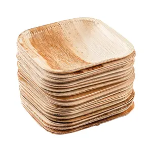 Biodegradable Disposable Eco Friendly Natural Compostable 7-8-9-10 Inch 25-50pcs Square Areca Palm Leaf Bamboo Plates Set