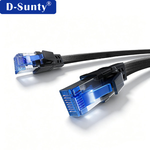 Custom Length Cat8 Flat Braided Network <b>Cable</b> <b>RJ45</b> S/FTP 30AWG Bare Copper Patch Cord - Product Image 4