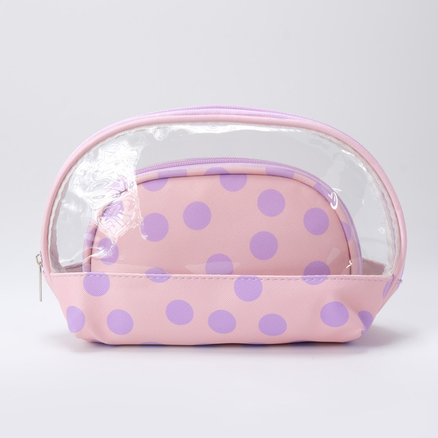 Custom RPET Dot PVC Cosmetic Bag Set 2pcs Summer Beach Shell Cute Makeup Brush Pouch PU Swimming Pool Toiletry Case Organizer