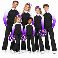 Veste de cheerleading violette ombrée personnalisée à fermeture éclair intégrale, col montant, imprimé inaltérable, pantalon évasé, ensemble d'échauffement pour entraînement d'équipe