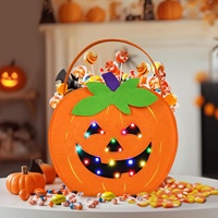 Design unique avec éclairage LED pour Halloween Sac fourre-tout seau en feutre Sac à friandises Halloween Citrouille Sac à bonbons pour enfants Cadeau de fête