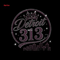 Transfert de strass personnalisé Detroit 313 Motor City, motif cristal brillant à presser à chaud pour T-shirts de mode féminine