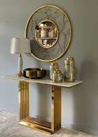 Bon marché Prix métal Art Designer hôtel Hall entrée en acier inoxydable salon coin marbre table console avec miroir