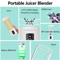 Draagbare Mini Handblender Roestvrijstalen mes ABS-behuizing Single-Speed ​​Juicemixer 6 messen 400 ml Waterdicht 150 W USB