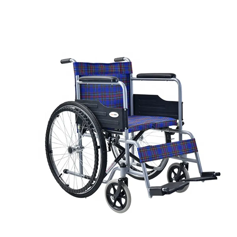 Amain Steel Manual Wheelchair Easy to Fold Wheel Chair with Fixed Armrest and PVC Armrest Cushion for Adults Travel