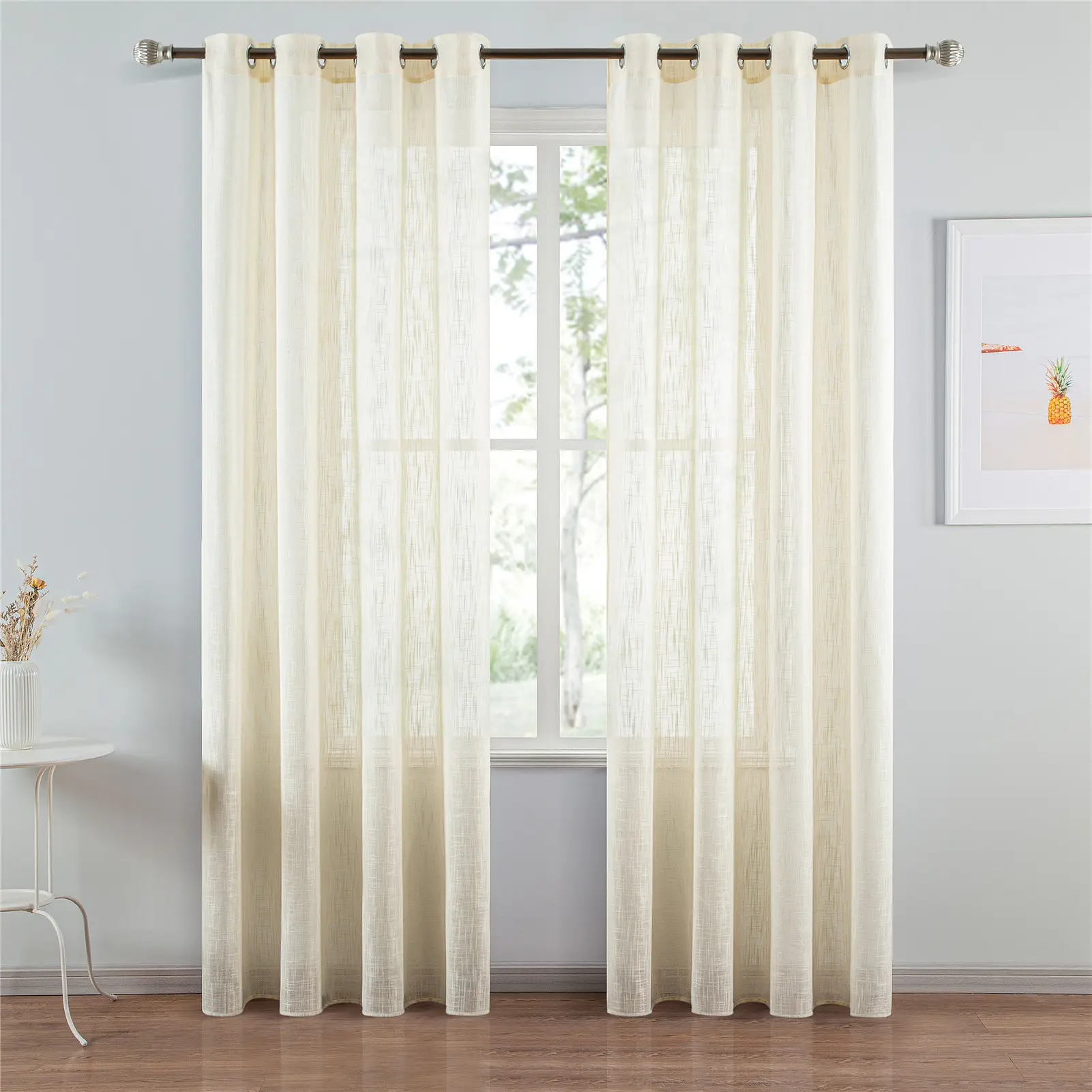 Cortinas de tule transparente para decoração de janelas de sala de estar em linho falso para decoração de casa
