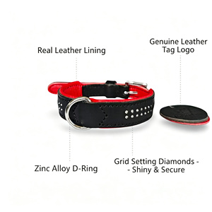 Collier de luxe en cuir pour chien, orné de diamants, en cuir de vachette véritable, pour bouledogue français, <span class=keywords><strong>pitbull</strong></span>, bijoux esthétiques pour chien - Product Image 3
