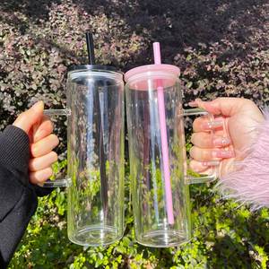 Vaso recto delgado de 20 oz para sublimación DIY con asa, de vidrio esmerilado transparente y colorido, tipo lata, en stock en almacén de EE. UU. - Product Image 2