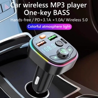 Q6 BT5.3 adaptor pengisi daya mobil pemancar FM MP3 Dual USB Tipe C 15W Output Power ABS bahan kompatibel dengan ponsel