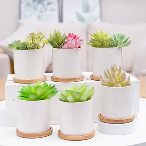 Pot bunga keramik rumah DIY sublimasi pot bunga desktop dengan dasar bambu sublimasi pot bunga kosong untuk kantor berguna