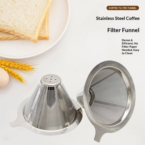 Filtro de café de acero inoxidable, taza de filtro de malla, juego de accesorios para café de preparación manual, papel de filtro reutilizable, embudo de malla fina - Product Image 2