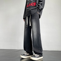 Jean en denim délavé doux pour homme, coupe ample et décontractée, style américain, pantalon droit à jambe large, coupe fluide, pour l'automne