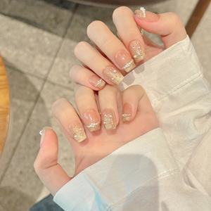 Calcomanías de Arte de <span class=keywords><strong>uñas</strong></span> de ojo de gato francés champán, <span class=keywords><strong>uñas</strong></span> decorativas de perlas cuadradas cortas <span class=keywords><strong>con</strong></span> <span class=keywords><strong>flores</strong></span> para dedos - Product Image 2